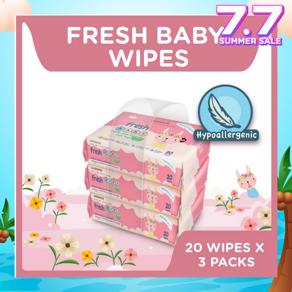 Watsons Hypoallergenic Fresh Baby Wipes 20s x 3 (For Sensitive Skin)