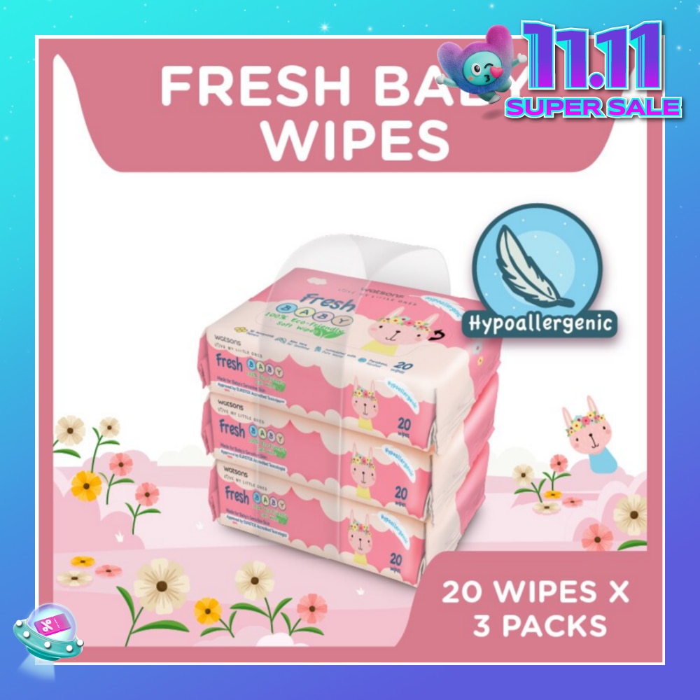 Watsons Hypoallergenic Fresh Baby Wipes 20s x 3 (For Sensitive Skin)