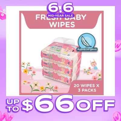 WATSONS - Hypoallergenic Fresh Baby Wipes 20s x 3 (For Sensitive Skin)