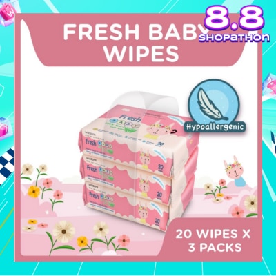 WATSONS Watsons Hypoallergenic Fresh Baby Wipes 20s x 3 (For Sensitive Skin)