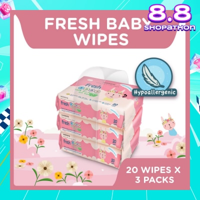 WATSONS Watsons Hypoallergenic Fresh Baby Wipes 20s x 3 (For Sensitive Skin)