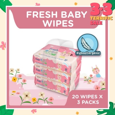 WATSONS Watsons Hypoallergenic Fresh Baby Wipes 20s x 3 (For Sensitive Skin)