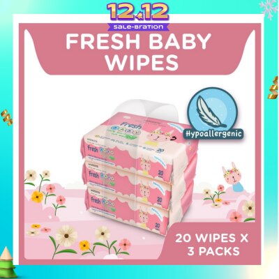 WATSONS Watsons Hypoallergenic Fresh Baby Wipes 20s x 3 (For Sensitive Skin)