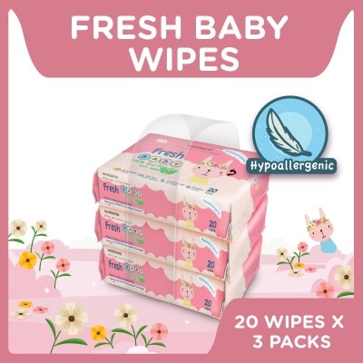 WATSONS Watsons Hypoallergenic Fresh Baby Wipes 20s x 3 (For Sensitive Skin)