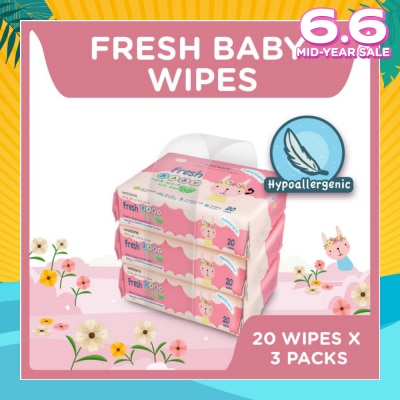 WATSONS Watsons Hypoallergenic Fresh Baby Wipes 20s x 3 (For Sensitive Skin)