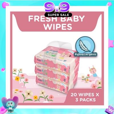 WATSONS - Hypoallergenic Fresh Baby Wipes 20s x 3 (For Sensitive Skin) image