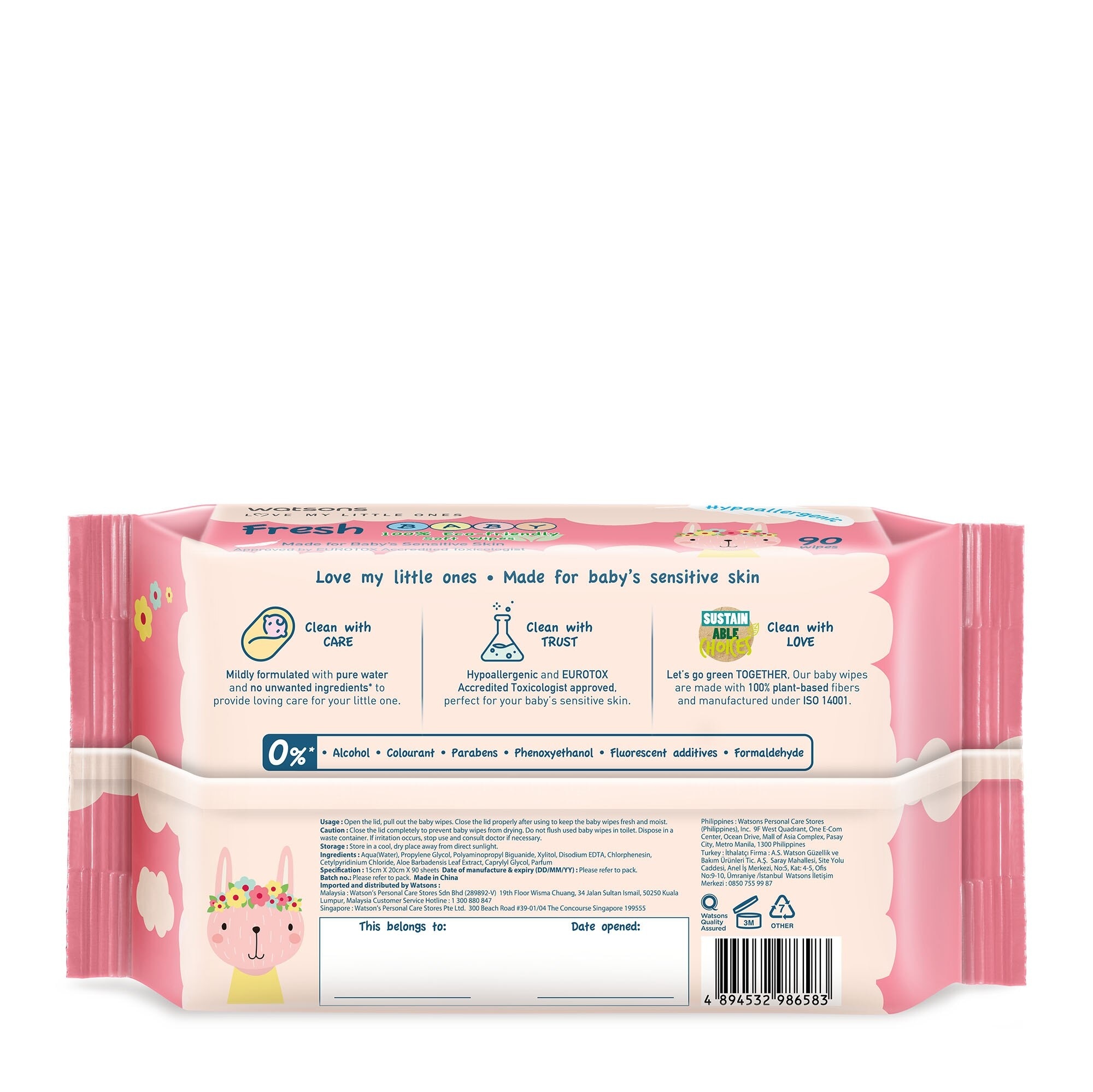 Watsons Hypoallergenic Fresh Baby Wipes 90s (For Sensitive Skin)