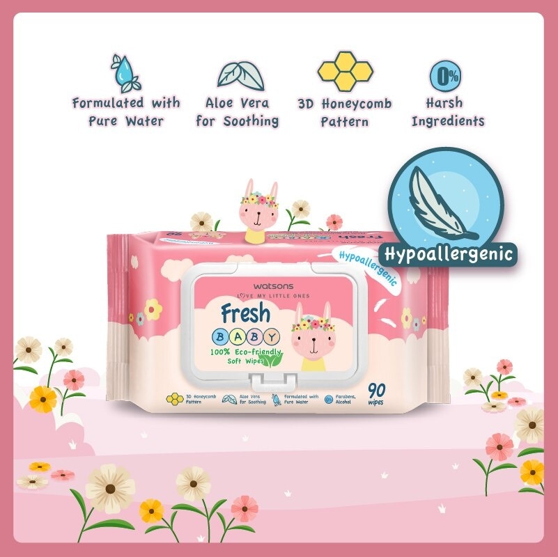 Watsons Hypoallergenic Fresh Baby Wipes 90s (For Sensitive Skin)