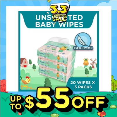 WATSONS Unscented Baby Wipes 100% Eco-Friendly Soft Wipes Hypoallergenic (Made For Baby's Sensitive Skin) 20s X 3 Packs