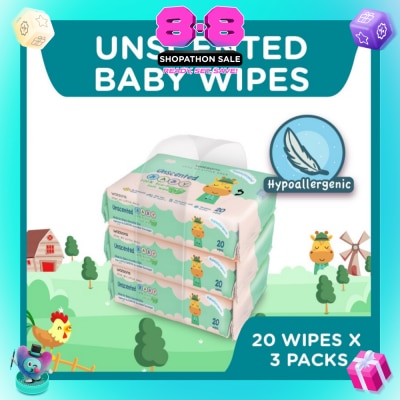 WATSONS - Unscented Baby Wipes 100% Eco-Friendly Soft Wipes Hypoallergenic (Made For Baby's Sensitive Skin) 20s X 3 Packs