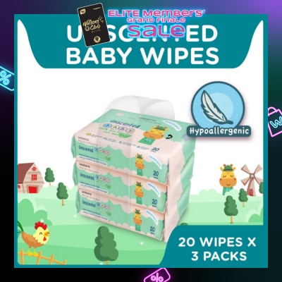 WATSONS Unscented Baby Wipes 100% Eco-Friendly Soft Wipes Hypoallergenic (Made For Baby's Sensitive Skin) 20s X 3 Packs