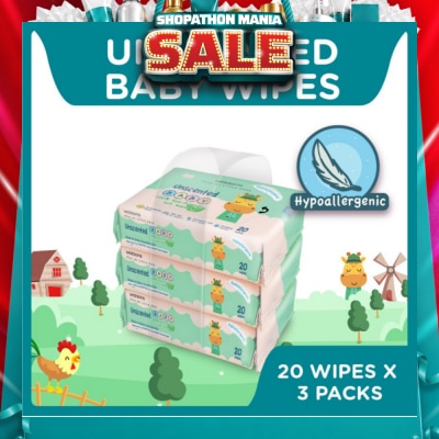 WATSONS - Unscented Baby Wipes 100% Eco-Friendly Soft Wipes Hypoallergenic (Made For Baby's Sensitive Skin) 20s X 3 Packs