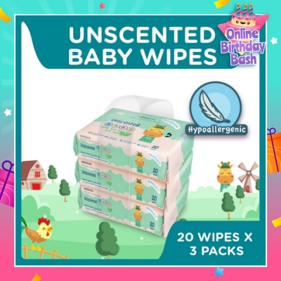 WATSONS Unscented Baby Wipes 100% Eco-Friendly Soft Wipes Hypoallergenic (Made For Baby's Sensitive Skin) 20s X 3 Packs