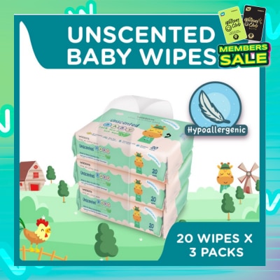 WATSONS Unscented Baby Wipes 100% Eco-Friendly Soft Wipes Hypoallergenic (Made For Baby's Sensitive Skin) 20s X 3 Packs