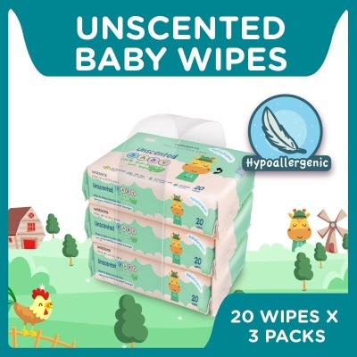 WATSONS Unscented Baby Wipes 100% Eco-Friendly Soft Wipes Hypoallergenic (Made For Baby's Sensitive Skin) 20s X 3 Packs