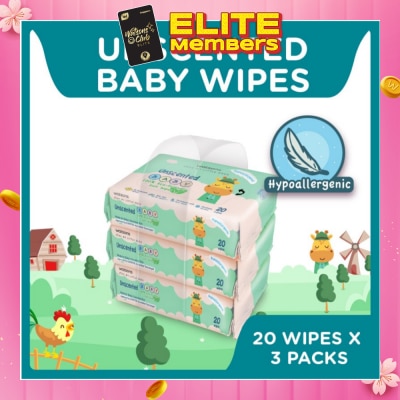 WATSONS Unscented Baby Wipes 100% Eco-Friendly Soft Wipes Hypoallergenic (Made For Baby's Sensitive Skin) 20s X 3 Packs