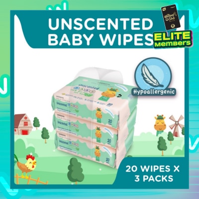 WATSONS Unscented Baby Wipes 100% Eco-Friendly Soft Wipes Hypoallergenic (Made For Baby's Sensitive Skin) 20s X 3 Packs
