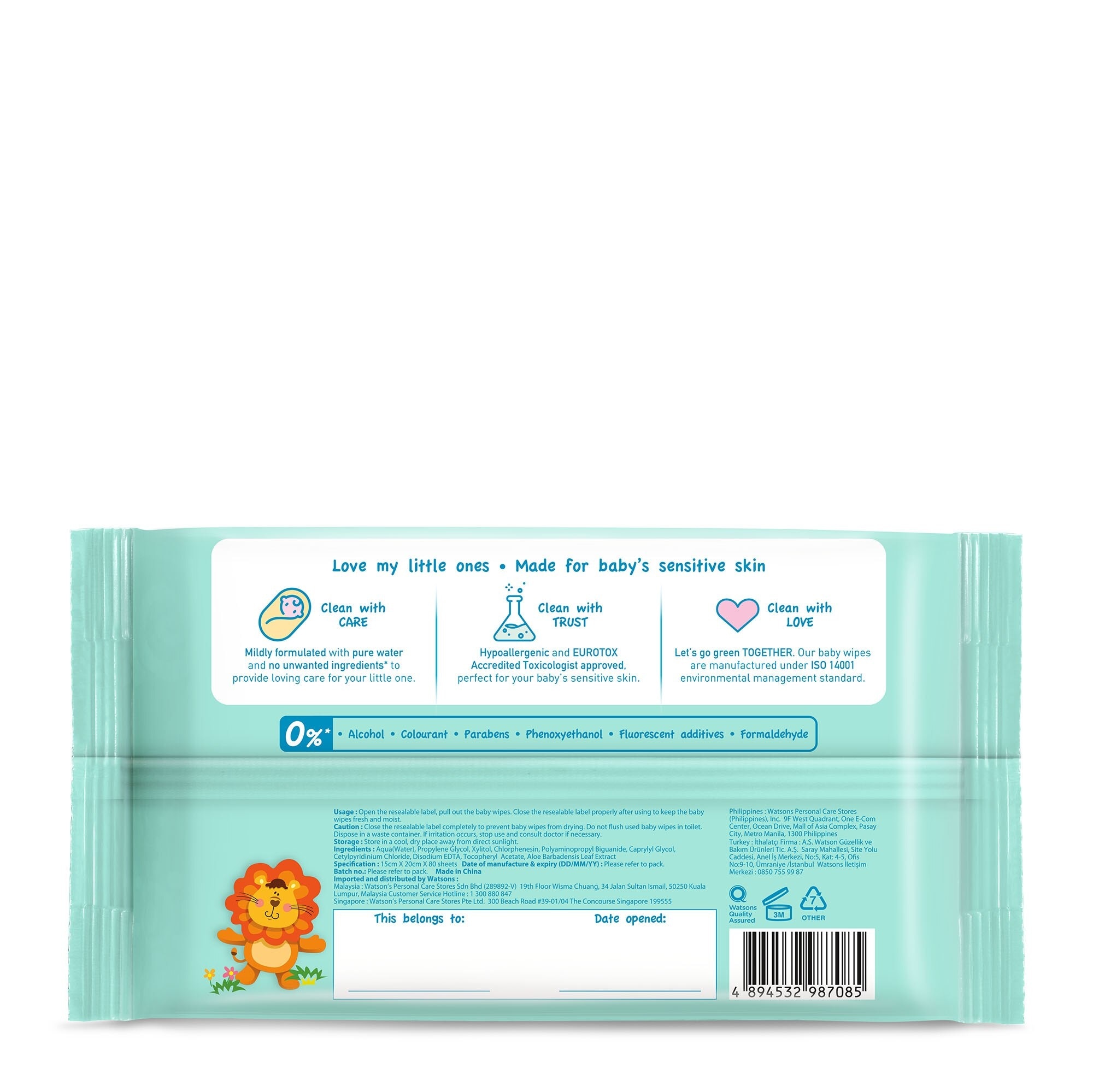 Unscented Baby Wipes Hypoallergenic (Made For Baby's Sensitive Skin) 80s