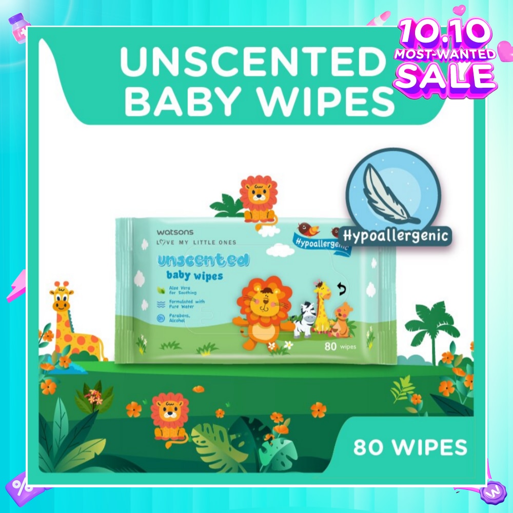 Unscented Baby Wipes Hypoallergenic (Made For Baby's Sensitive Skin) 80s