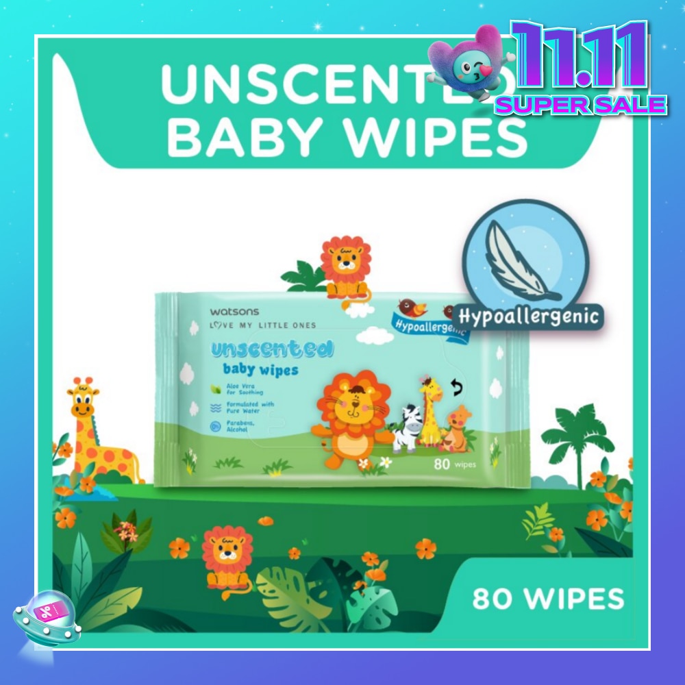 Unscented Baby Wipes Hypoallergenic (Made For Baby's Sensitive Skin) 80s