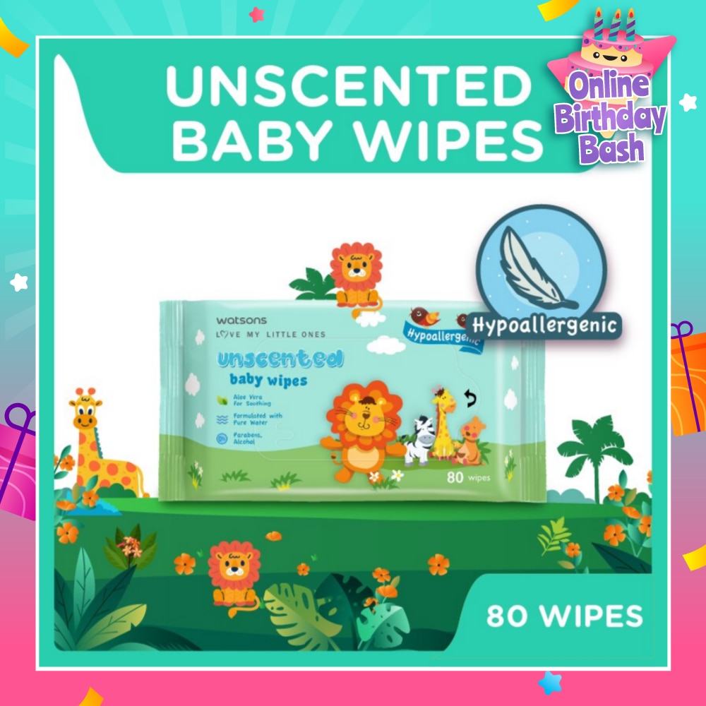 Unscented Baby Wipes Hypoallergenic (Made For Baby's Sensitive Skin) 80s