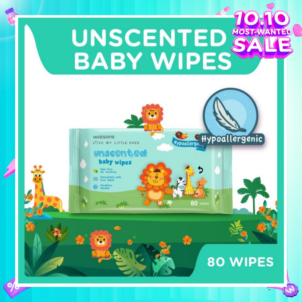 Unscented Baby Wipes Hypoallergenic (Made For Baby's Sensitive Skin) 80s