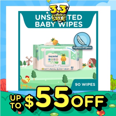WATSONS Unscented  Baby Wipes 100% Eco-Friendly Soft Wipes Hypoallergenic (Made For Baby's Sensitive Skin + Approved By Eurotox Accredited Toxicologist) 90s