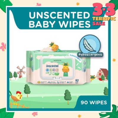 WATSONS Unscented  Baby Wipes 100% Eco-Friendly Soft Wipes Hypoallergenic (Made For Baby's Sensitive Skin + Approved By Eurotox Accredited Toxicologist) 90s