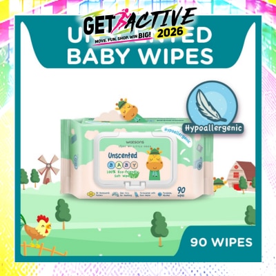 WATSONS - Unscented  Baby Wipes 100% Eco-Friendly Soft Wipes Hypoallergenic (Made For Baby's Sensitive Skin + Approved By Eurotox Accredited Toxicologist) 90s image