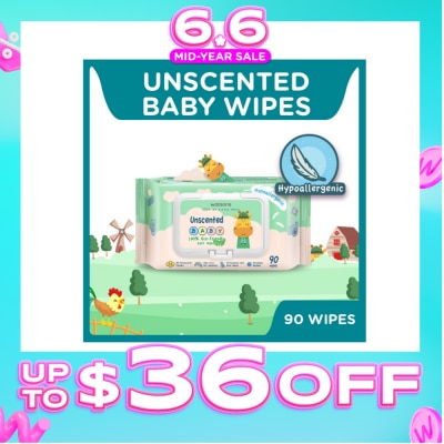 WATSONS - Unscented  Baby Wipes 100% Eco-Friendly Soft Wipes Hypoallergenic (Made For Baby's Sensitive Skin + Approved By Eurotox Accredited Toxicologist) 90s