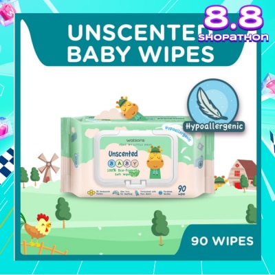 WATSONS Unscented  Baby Wipes 100% Eco-Friendly Soft Wipes Hypoallergenic (Made For Baby's Sensitive Skin + Approved By Eurotox Accredited Toxicologist) 90s