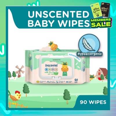 WATSONS Unscented  Baby Wipes 100% Eco-Friendly Soft Wipes Hypoallergenic (Made For Baby's Sensitive Skin + Approved By Eurotox Accredited Toxicologist) 90s