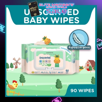 WATSONS Unscented  Baby Wipes 100% Eco-Friendly Soft Wipes Hypoallergenic (Made For Baby's Sensitive Skin + Approved By Eurotox Accredited Toxicologist) 90s