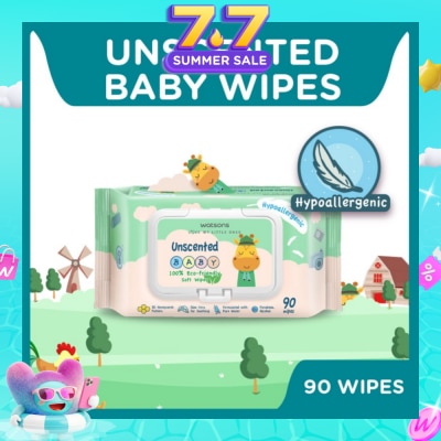 WATSONS - Unscented Baby Wipes 100% Eco-Friendly Soft Wipes Hypoallergenic (Made For Baby's Sensitive Skin + Approved By Eurotox Accredited Toxicologist) 90s