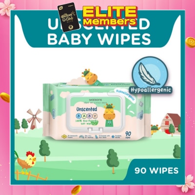 WATSONS Unscented  Baby Wipes 100% Eco-Friendly Soft Wipes Hypoallergenic (Made For Baby's Sensitive Skin + Approved By Eurotox Accredited Toxicologist) 90s