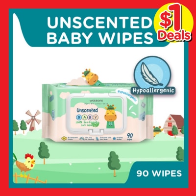 WATSONS Unscented  Baby Wipes 100% Eco-Friendly Soft Wipes Hypoallergenic (Made For Baby's Sensitive Skin + Approved By Eurotox Accredited Toxicologist) 90s