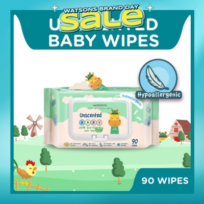 WATSONS - Unscented  Baby Wipes 100% Eco-Friendly Soft Wipes Hypoallergenic (Made For Baby's Sensitive Skin + Approved By Eurotox Accredited Toxicologist) 90s