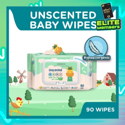 WATSONS Unscented  Baby Wipes 100% Eco-Friendly Soft Wipes Hypoallergenic (Made For Baby's Sensitive Skin + Approved By Eurotox Accredited Toxicologist) 90s