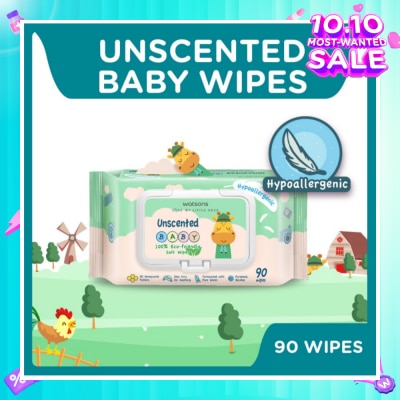WATSONS Unscented  Baby Wipes 100% Eco-Friendly Soft Wipes Hypoallergenic (Made For Baby's Sensitive Skin + Approved By Eurotox Accredited Toxicologist) 90s