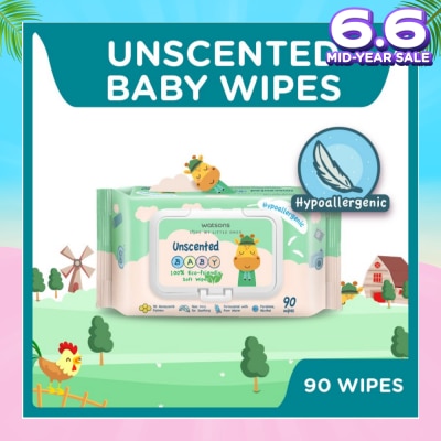 WATSONS Unscented  Baby Wipes 100% Eco-Friendly Soft Wipes Hypoallergenic (Made For Baby's Sensitive Skin + Approved By Eurotox Accredited Toxicologist) 90s