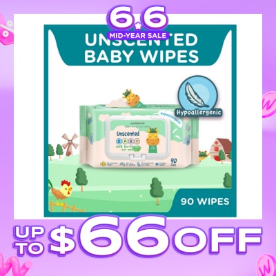 WATSONS - Unscented Baby Wipes 100% Eco-Friendly Soft Wipes Hypoallergenic (Made For Baby's Sensitive Skin + Approved By Eurotox Accredited Toxicologist) 90s