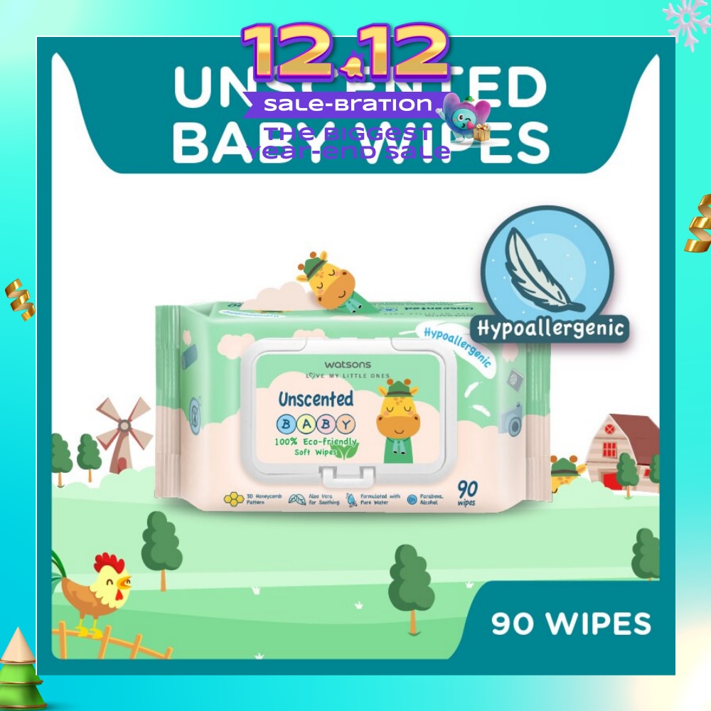 Unscented Baby Wipes 100% Eco-Friendly Soft Wipes Hypoallergenic (Made For Baby's Sensitive Skin + Approved By Eurotox Accredited Toxicologist) 90s