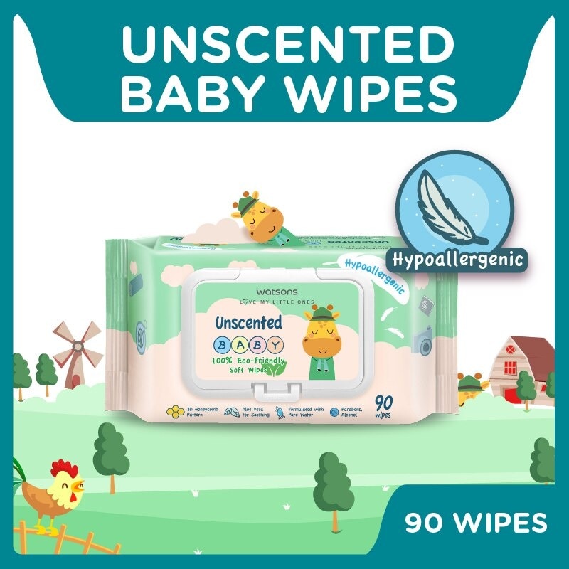 Unscented  Baby Wipes 100% Eco-Friendly Soft Wipes Hypoallergenic (Made For Baby's Sensitive Skin + Approved By Eurotox Accredited Toxicologist) 90s