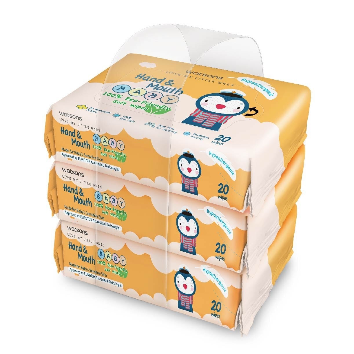 Hand & Mouth Soft Baby Wipes (Hyperallergenic + Suitable for Sensitive Skin) 20s x 3packs