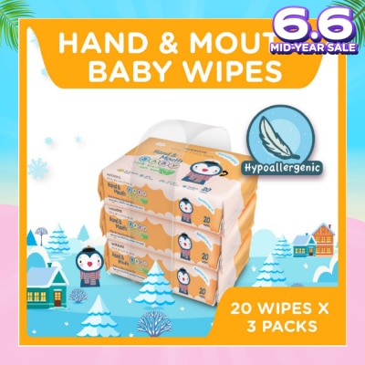 WATSONS Hand & Mouth Soft Baby Wipes (Hyperallergenic + Suitable for Sensitive Skin) 20s x 3packs