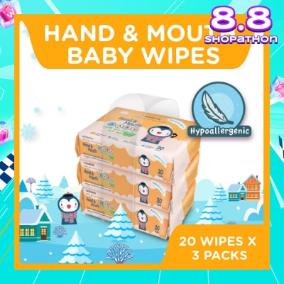 WATSONS Hand & Mouth Soft Baby Wipes (Hyperallergenic + Suitable for Sensitive Skin) 20s x 3packs