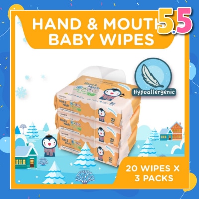 WATSONS Hand & Mouth Soft Baby Wipes (Hyperallergenic + Suitable for Sensitive Skin) 20s x 3packs