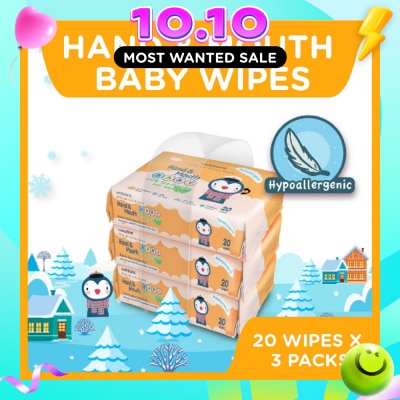 WATSONS Hand & Mouth Soft Baby Wipes 20s x 3pack image
