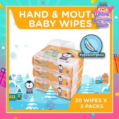 WATSONS Hand & Mouth Soft Baby Wipes (Hyperallergenic + Suitable for Sensitive Skin) 20s x 3packs