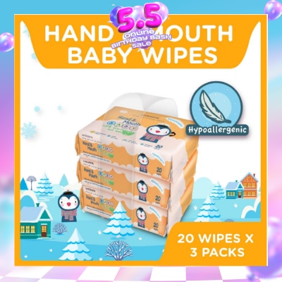 WATSONS - Hand & Mouth Soft Baby Wipes 20s x 3pack